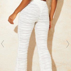 Cream Pleated Jersey Skinny Flared Pants